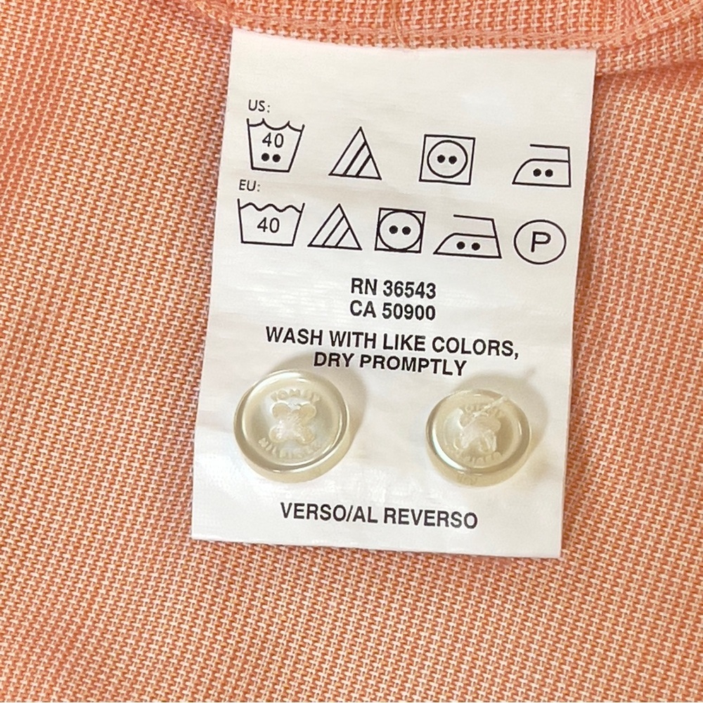 Tommy Hilfiger THFlex Athletic Fit Dress Shirt XL Peach Coral Button Front - Picture 10 of 13
